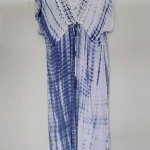 Blue Island NEW 2X Lace-Trimmed Tie-Dye Dress Vacation Beach Kaftan